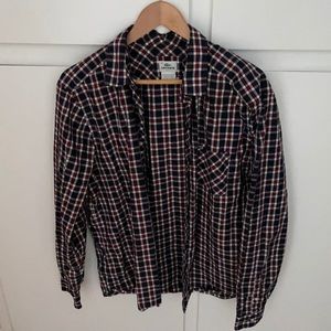 Lacoste men’s navy checkered dress shirt.